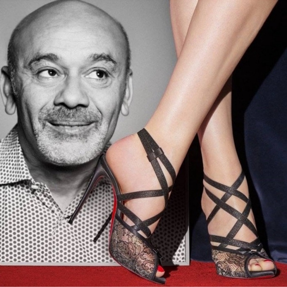 CHRISTIAN LOUBOUTIN Nouba 120 Lace Strappy Peep Toe Pumps Black 39.5